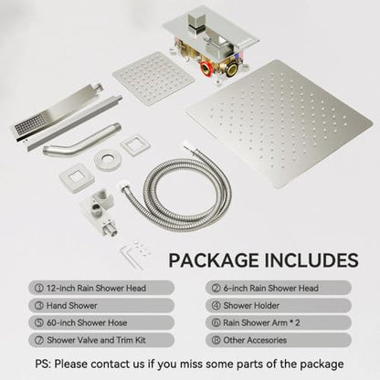 STARBATH Shower Faucet Set Shower System with Diverter Valve Brushed Nickel | 12 Inch Rain Shower Head, 6 Inch Wall Mount Shower Head and Handheld Spray for Two Person, Luxury Shower Sets Complete - color: Brushed Nickel, size: 12"+6"-01