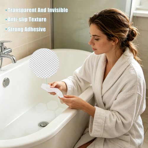 ZUFECY 30 Pack Clear Non-Slip Shower Floor Stickers, Transparent Anti-Slip Pads for Bathtub and Shower, with Scraper Tool