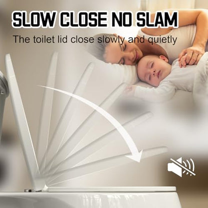 Round Toilet Seat, Standard 16.5″, Slow Close, Almond/Bone | Easy Installation, Easy Cleaning, Quick-attach metal hinges, Quiet Operation, Fits Standard Round Toilets