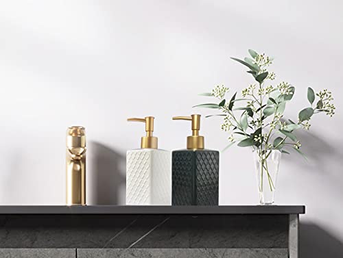 Gold Soap Dispenser for Bathroom,Retro White Square Lotion Dispenser, Refillable Countertop Ceramic Hand Soap Dispenser,Dish Soap Dispenser for Kitchen 350ml(Relief White Square Bottle) - color: Relief White Square Bottle