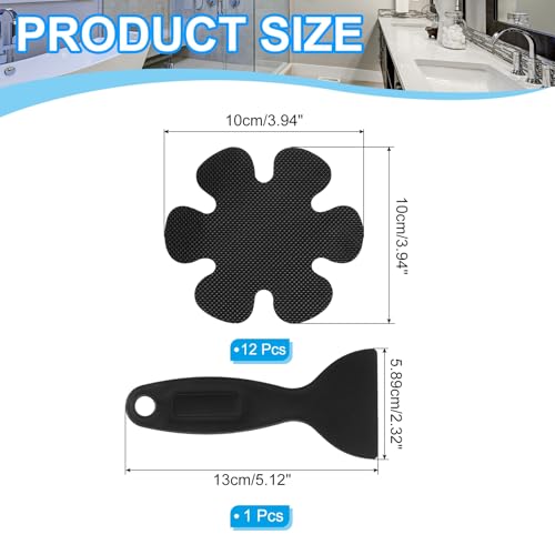 PATIKIL Bathtub Non Slip Stickers 3.9 x 3.9 Inch, 12 Pack Flower Safety Shower Floor Anti Slip Stickers with Adhesive Decals Scraper for Bath Tub Shower Floor Stair, Black