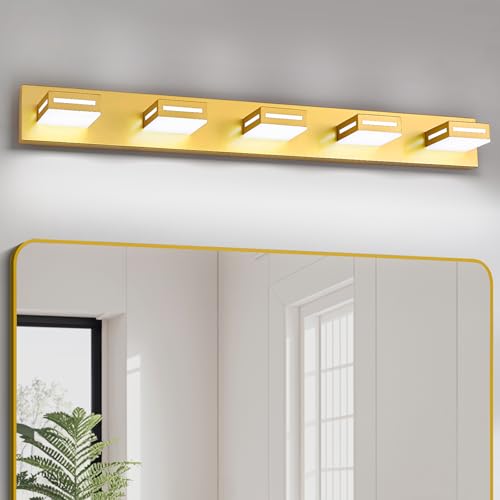 LED Modern Bathroom Light Fixtures, 5-Light 40-Inch Gold Vanity Lights for Bathroom Lighting Fixtures Over Mirror, 6000K Cool White 350° Rotatable Wall Lamp - color: Gold, size: 5-light,40-inch