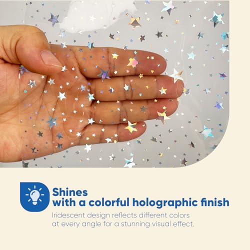 Holographic PEVA Shower Curtain Liner, Glitter Star, 70x72 in, 1-Pack | Waterproof Clear Plastic, 3 Bottom Magnets, 12 Rustproof Grommets, Color-Changing Effect, For Stalls and Tubs - color: Star