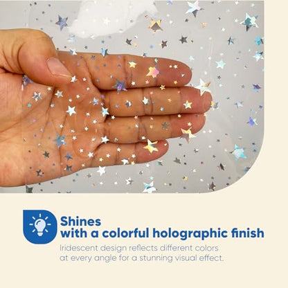 Holographic PEVA Shower Curtain Liner, Glitter Star, 70x72 in, 1-Pack | Waterproof Clear Plastic, 3 Bottom Magnets, 12 Rustproof Grommets, Color-Changing Effect, For Stalls and Tubs - color: Star