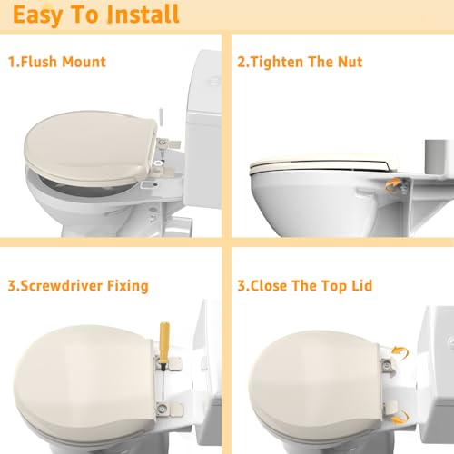 Round Toilet Seat Soft Close 16.5", Standard Universal Toilet Lid Round with PP Material Safe, Easy to Clean and Install, Ergonomic design, Never Loosens,2 Years Support, Almond Plastic - color: Almond, size: Round 16.5inch & Classic