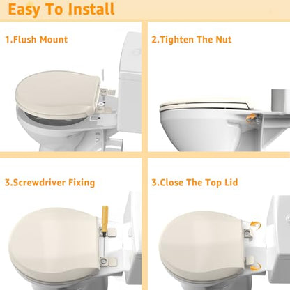 Round Toilet Seat Soft Close 16.5", Standard Universal Toilet Lid Round with PP Material Safe, Easy to Clean and Install, Ergonomic design, Never Loosens,2 Years Support, Almond Plastic - color: Almond, size: Round 16.5inch & Classic