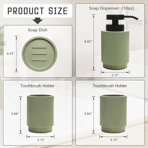 Resin Bathroom Accessories Set, 4 Pcs Modern Bathroom Accessory Set with Liquid Plastic Pump Lotion Soap Dispenser,2 Toothbrush Cup, Soap Dish Countertop Vanity Organizer(Sage Green) - color: Sage Green