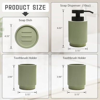 Resin Bathroom Accessories Set, 4 Pcs Modern Bathroom Accessory Set with Liquid Plastic Pump Lotion Soap Dispenser,2 Toothbrush Cup, Soap Dish Countertop Vanity Organizer(Sage Green) - color: Sage Green