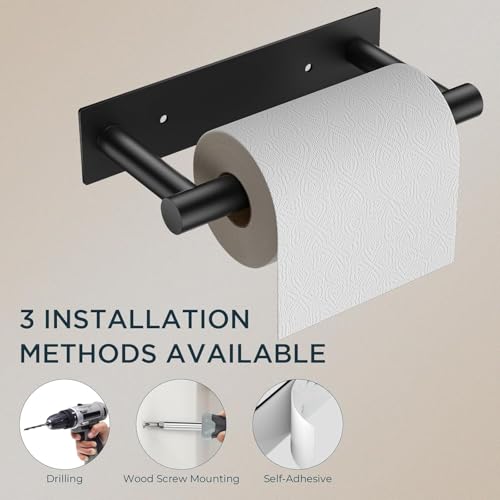FORIOUS Commercial Toilet Paper Holder Wall Mount Bathroom Tissue Holder | Matte Black | Adhesive or Screw | SUS304 Stainless Steel Rustproof | Pivoting Tissue Roll Holder | Square Base - color: Matte Black