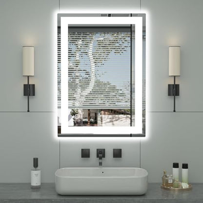 20"x 28" LED Bathroom Mirror with Front and Backlight, Stepless Dimmable Bathroom Mirrors with Anti-Fog, Lighted Bathroom Vanity Mirror for Wall, Shatter-Proof Led Mirror for Bathroom | Front & Backlit, Memory Function, HD Tempered Glass Vanity Mirror, An