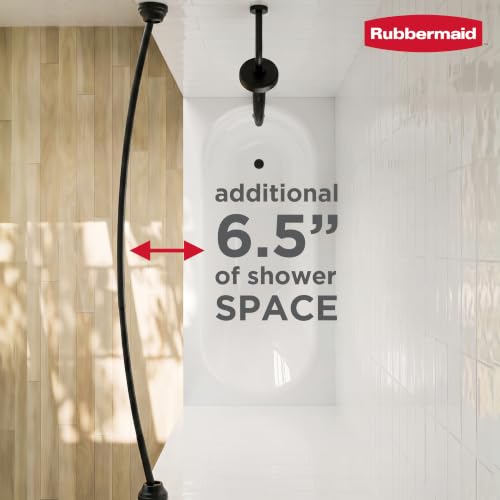 Rubbermaid Curved Shower Curtain Rod, No Drill, 50-72 Inches Adjustable Tension Shower Rod for Bathroom, Non-Slip, No Rust, Matte Black - color: Black