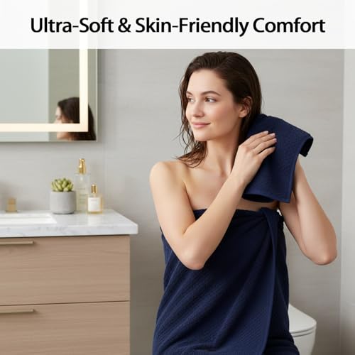 Bath Towel Set of 8,Large Bath Sheets 35"x70"-Navy Blue | Super Soft Microfiber, Lint Free & Quick Dry Towels for Bathroom,Gym,Hotel–2 Bath,2 Hair,2 Hand,2 Washcloths - color: Navy Blue, size: 8Piece Towel Set