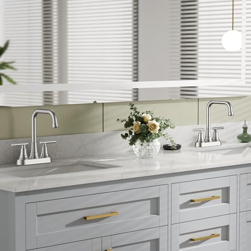 FORIOUS 2 Hole Brushed Nickel Centerset Bathroom Faucet 4 Inch for Rv Sink | 4 Inch Centerset Bathroom Faucet Brushed Nickel, 2 Handle Brushed Nickel Faucet for Bathroom Sink with Pop Up Drain Assembly - color: Brushed Silver