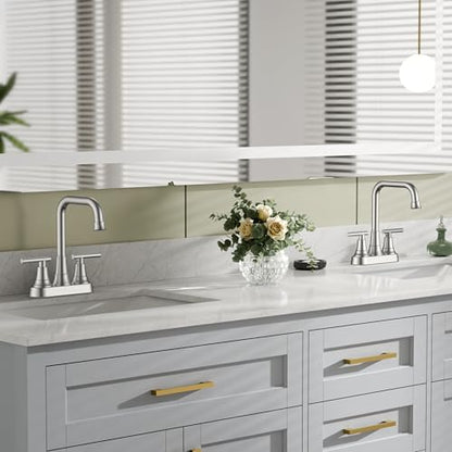 FORIOUS 2 Hole Brushed Nickel Centerset Bathroom Faucet 4 Inch for Rv Sink | 4 Inch Centerset Bathroom Faucet Brushed Nickel, 2 Handle Brushed Nickel Faucet for Bathroom Sink with Pop Up Drain Assembly - color: Brushed Silver