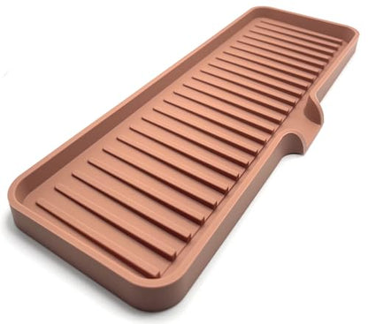 Silicone Soap Dish Tray and Sponge Holder with Drain Chute, Rectangular, Kitchen and Bathroom Sink Organizer (Mocha, 12"x4") - color: Mocha, size: (LG) 12"x4"