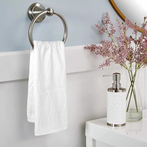 White Hand Towels for Bathroom Wavy Jacquard - 2 Piece | Luxury Spa Hotel Hand Towel, Quick Dry Absorbent Face Towels, 13x29 Inches - color: White