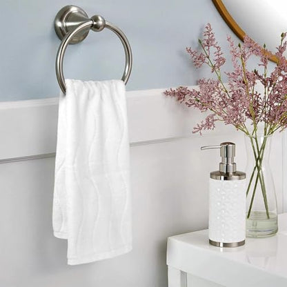 White Hand Towels for Bathroom Wavy Jacquard - 2 Piece | Luxury Spa Hotel Hand Towel, Quick Dry Absorbent Face Towels, 13x29 Inches - color: White