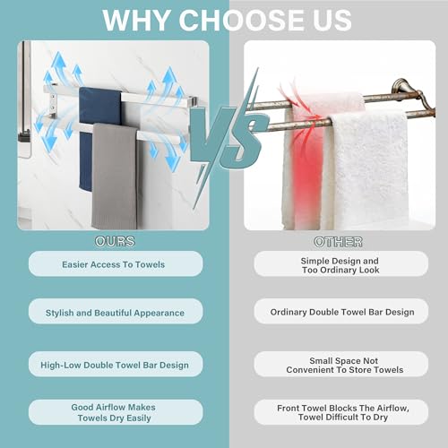 Alise Double Towel Bar, 32" Double Towel Racks for Bathroom,Polished Chrome | Bathroom Towel Rack Wall Mounted, 3.54" Wide Faster Drying, Ladder Design, SUS304 Stainless Steel - color: Polished Chrome, size: 32-inch