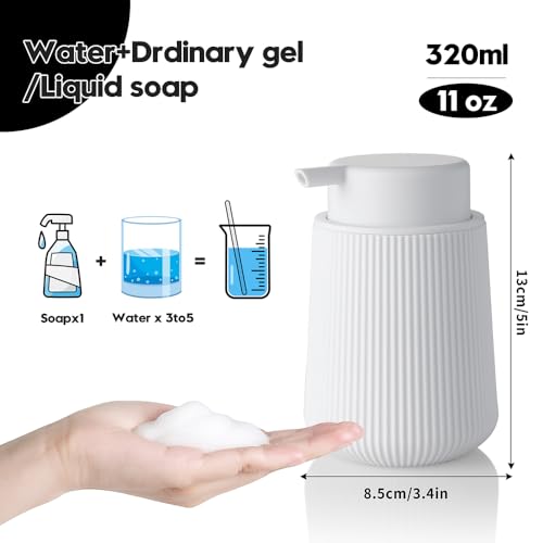 YAUKPH Striped Foaming Hand Soap Dispenser White | with Leak-Proof Pump for Bathroom and Kitchen Countertop 11oz - color: White, size: Foaming Dispenser