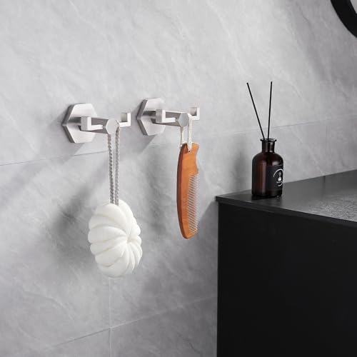 GERZWY Bathroom Double Towel Hook Wall Mounted Brushed Stainless Steel Coat/Robe Clothes Hook for Bath Kitchen Modern Hotel 2 Pack - color: Brushed