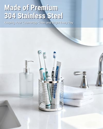 Toothbrush Holder for Bathroom, 304 Stainless Steel Ventilated Countertop Organizer with Slots for Electric & Manual Toothbrushes, Toothpaste, Razor — Paw Print Design, Dishwasher Safe