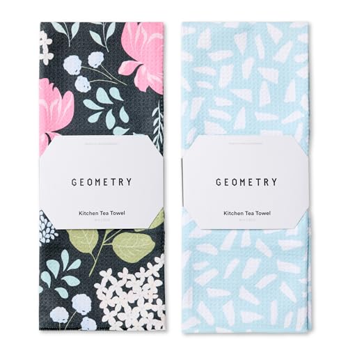GEOMETRY Kitchen Tea Towels - Quick Dry Microfiber Dish Towels for Kitchen Pretty Petals, 18" x 30" 2 Pack - color: Pretty Petals, style: Kitchen Towel - Double