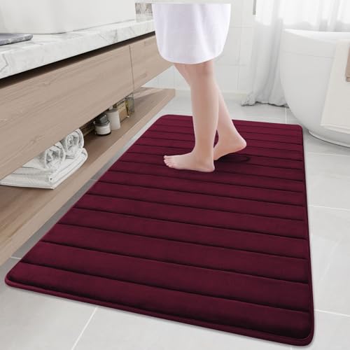 Buganda Memory Foam Bath Mat, 59" x 34", Ultra Soft Bathroom Rugs, Water Absorbent and Machine Washable Bath Rug Runner for Bathroom, Shower, and Tub, Burgundy - color: Burgundy, size: 59" X 34"