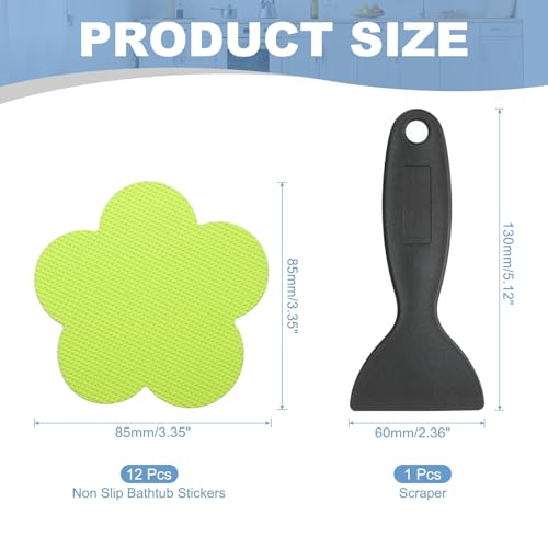 PATIKIL 12 Pcs Non Slip Bathtub Stickers, Anti Slip Shower Stickers with Scraper Bathroom Shower Floor Decals Flower Shape Cute Treads Tubs, Grass Green - color: Grass Green