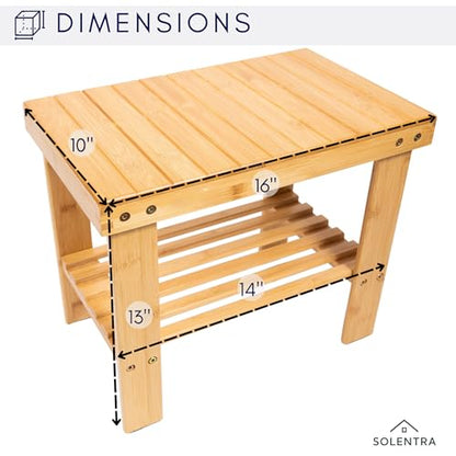Shower Bench – Waterproof Wooden Spa Seat with Storage Shelf for Bathroom, Sauna & Entryway – Eco-Friendly Bath Stool Available in 3 Sizes - size: 16"