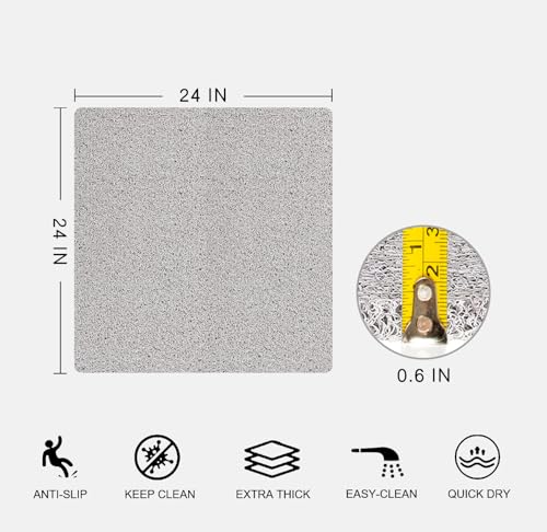 Nonslip Bathtub Mat, Anti Slip Bath Mat 0.6" Extra Thick, Quick Dry Bath Tub Anti Slip Shower Mat, Loofah Non-Slip Bath Mat for Tub Bathroom Pool Kitchen Entryway Home Hotel(Light Gray 24x24) - color: Light Grey, size: 24" x 24" (Square)