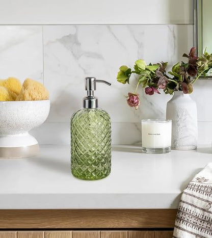 JASAI 18Oz Tea Green Soap Dispenser with Rust Proof Pump | Refillable Glass Soap Dispenser for Bathroom & Kitchen to Dispense Dish Soap, Hand soap, liquid Soap, Lotion. - color: Green