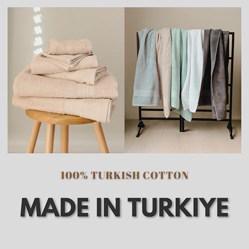 100% Turkish Cotton Towel Set of 6 - Plush & Super Absorbent - Premium Set with 2 Bath Towels, 2 Hand Towels, and 2 Washcloths - Made in Turkey (Light Beige, 6-Piece Towel Set) - color: Light Beige