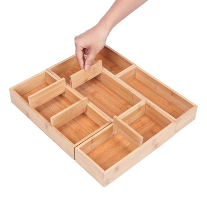 Bamboo Drawer Organizers Set with Removable Dividers, 5PCS Adjustable Multi-Use Wood Storage Organizers(5-9 Grids), Desk Drawer Tray for Bathroom, Office, Dresser, Storage Box for Jewelry, Makeup - size: 5-9 Grids