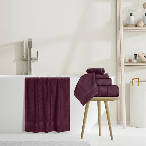GLAMBURG Ultra Soft 8-Piece Towel Set - 100% Pure Ringspun Cotton, Contains 2 Oversized Bath Towels 27x54, 2 Hand Towels 16x28, 4 Wash Cloths 13x13 - Ideal for Everyday use, Hotel & Spa - Burgundy - color: Burgundy, size: 8 Piece Towel Set