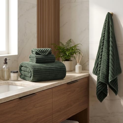 3 Pack Bath Towel Set, 40"x80" Oversized Bath Sheet, Olive Green | Ultra Soft Microfiber, Lint Free, Quick Dry, Highly Absorbent, Full Body Coverage, 1 Bath Sheet, 1 Hand Towel, 1 Washcloth - color: Olive Green, size: 3 Piece Towel Set