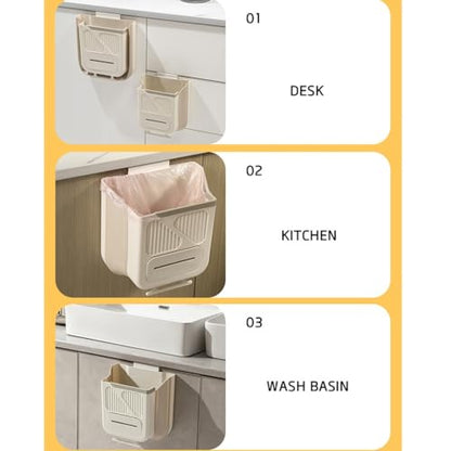 Foldable Wall Mounted Trash Bin Hanging Kitchen Bathroom Garbage Bin Space Saving Large Capacity Waste Can Modern