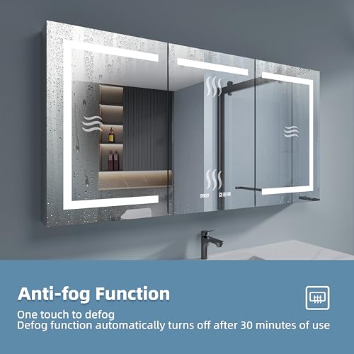 Medicine Cabinet with Lights 60x30 Anti-Fog Mirror Dimmable | 3 Color Dimmable LED. Time/Temp Display. Anti-Fog IP44. 2 Outlets+2 USB. Plug-in/Hardwired. Recessed/Wall Mount. - size: 60x30", style: Style-A