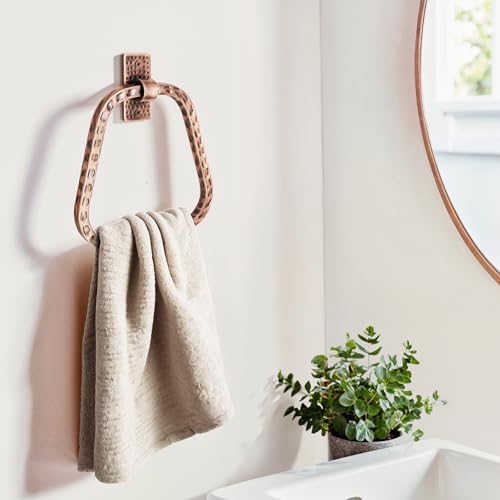 Monarch Abode Bathroom Towel Holder – 7-Inch Round Antique Copper Bathroom Hand Towel Holder for Bathrooms Wall, Metal Hand Hammered Towels Ring Wall Mount, Modern Surface-Mounted Ring Hanger - color: Antique Copper Finish, style: Modern