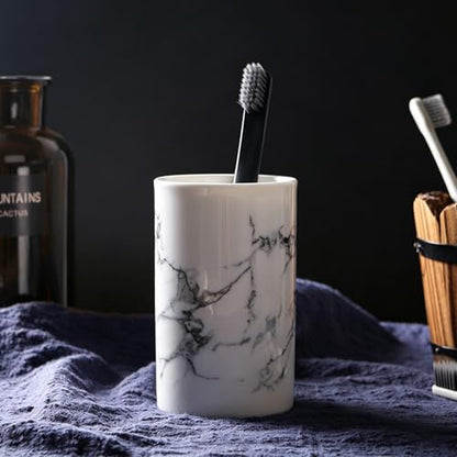Kelake Ceramic Rustic Marble Bathroom Tumbler Cup for Mouthwash Rinsing Toothbrush and Toothpaste Holder Stand Cups - 280 ml Porcelain Milk Drinking Cups for Christmas Birthday | Rustic Porcelain Finish, Multi-Purpose, Mouthwash Rinsing, Drinking Cup, Ide
