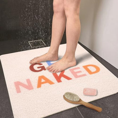 Get Naked Square Shower Mat, Non Slip Bath Mat Quick Drying Bathmat Easy Cleaning Shower Matt for Bathroom Floor, Cute Fun Bath Mats Textured Surface Shower Foot Scrubber Mat, 24″X24″ - color: D01