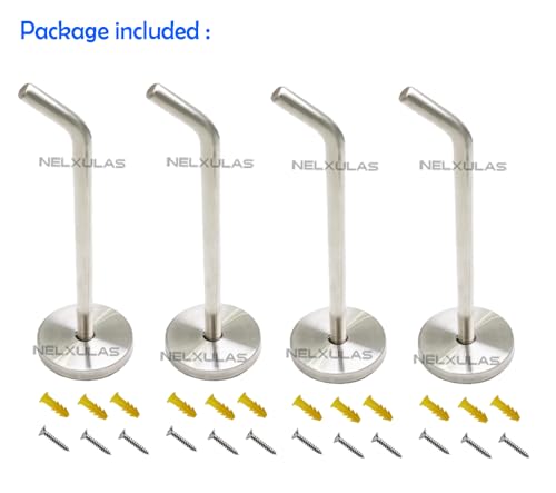 Brushed Stainless Steel Single Heavy Duty Short Nose Wall Mount Hook, Fit for Kitchen,Bedroom,Living Room, Bathroom,Closets and Garage Storage (7-2/3", 4 PCS) - size: 7-2/3" , 4 PCS