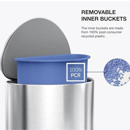 simplehuman Semi-Round Step Can, 6L / 1.6 Gallon Bathroom Trash Can, Liner Pocket®, Sleek Internal Hinge, 150,000-Step Pedal, Lid Shox® Silent Close, Brushed Stainless Steel - color: Brushed Stainless Steel