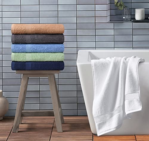 Towel and Linen Mart 100% Cotton 6 Pack Bath Towel Set, Quick Dry, Super Absorbent, Light Weight, Soft, (27 x 54 Pack of 6) Beige, White, Grey, Sky Blue, SAGE Green, Navy - color: Beige , White , Grey , Sky Blue , Sage Green , Navy, size: 27 x 54 6 pack