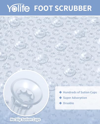 Yolife Shower Foot Scrubber Mat, Anti-Slip Bath Mat with Scrub Bristles, Soft Shower Foot Massager with Strong Suction Cups for Soothe Achy Feet,27.5'' x 15.7'' - color: Clear, size: 27.5" x 15.7" (Rectangular)