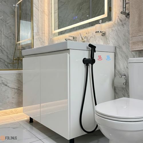 Handheld Bidet Sprayer for Toilet Warm Water Mounted on The Bathroom Vanity，Stainless Steel Hot and Cold Bidet Sprayer with Brass Mixing Valve for Feminine Hygiene (Matte Black) - color: Matte Black