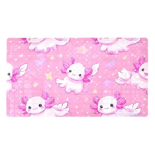 Non Slip Bathtub Mat Axolotl Print Pink Bathroom Shower Tub Mats with Suction Cups and Drain Holes for Kids and Adults 15.7x27.9 in