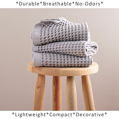 PÜSKÜL Natural 100% Turkish Cotton Waffle Hand and Kitchen Towels Set of 3 | Light Gray, Large 32x16 inc, Honeycomb-Waffle weave towel for bathroom & kitchen. Premium quality oeko-tex made in Turkey. - color: Gray, size: Kitchen & Hand Towels Pack of 3