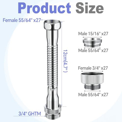 4.7" Flexible Faucet Hose with 3/4" Faucet Hose Adapter | Flexible Kitchen Sink Faucet Adapter to Garden Hose for Male 3/4 Inch & 55/64 Inch to 3/4 Inch GHT - color: Faucet Hose Adapter-C