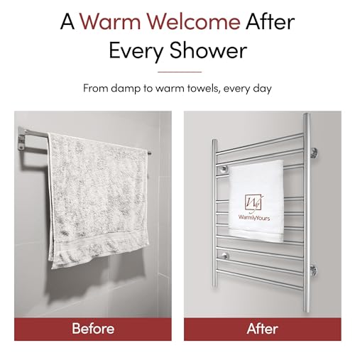 Heated Towel Rack, 10-Bar Wall-Mounted Electric Towel Warmer, Polished Stainless Steel, Plug-in or Hardwired, Luxury Bathroom Accessory for Warm, Dry Towels (WarmlyYours Infinity) - color: Polished Stainless Steel