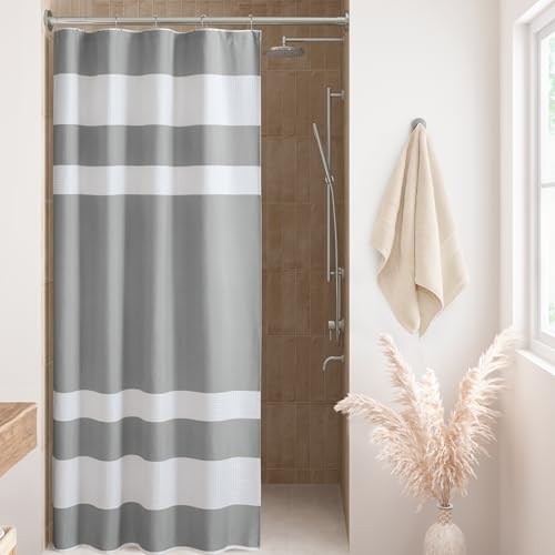Madison Park Spa Waffle Stall Shower Curtain for Bathroom, 54 x 78, Grey | Striped, Pieced Fabric Design, 3M Scotchgard Moisture Management, Hotel Quality, Modern, for Bathroom, OEKO-TEX Certified - color: Stripe Grey, size: 54"W x 78"L (Pack of 1)